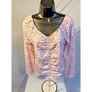 BKK Change Girlie Pink Floral Blouse Shirt Womens Juniors Large L Long Sleeve